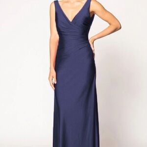 Bari Jay Blue Ruched Maxi Gown V-Neck Sleeveless